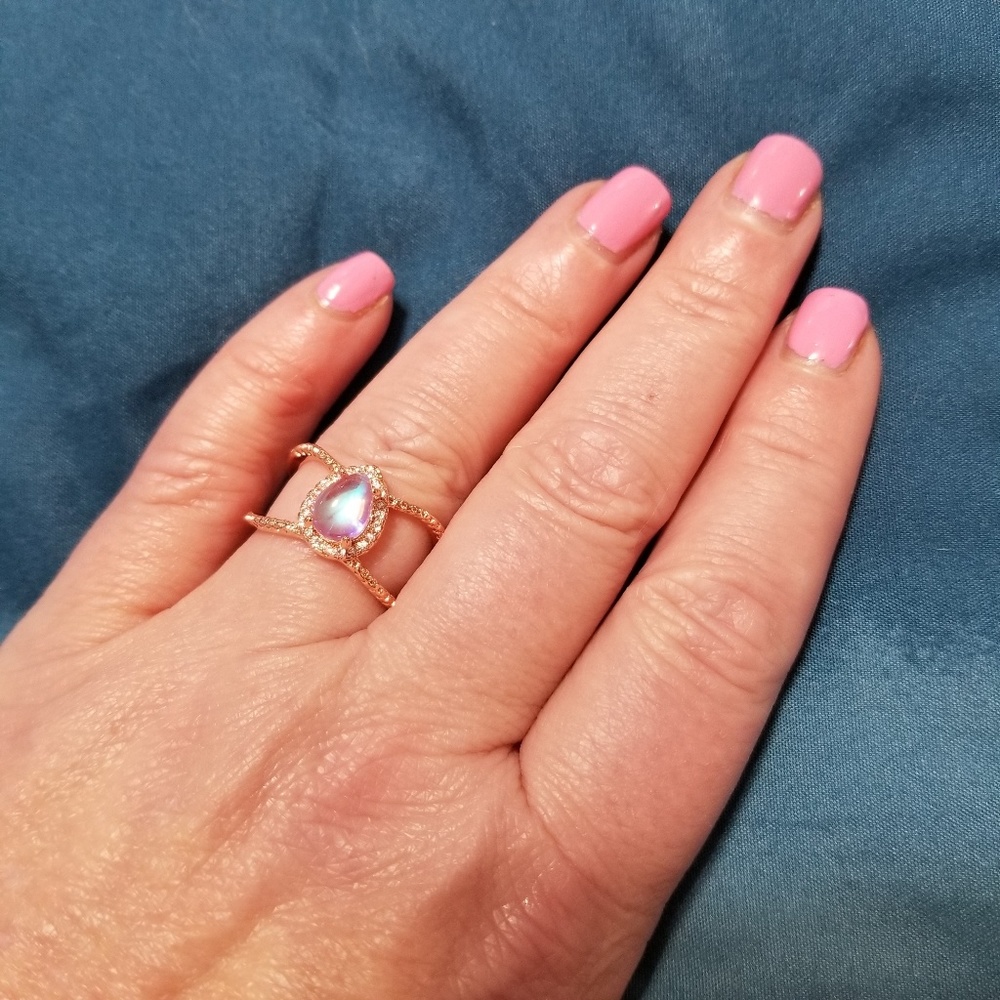 Stunning Iridescent Boho Moonstone Rose Gold Ring